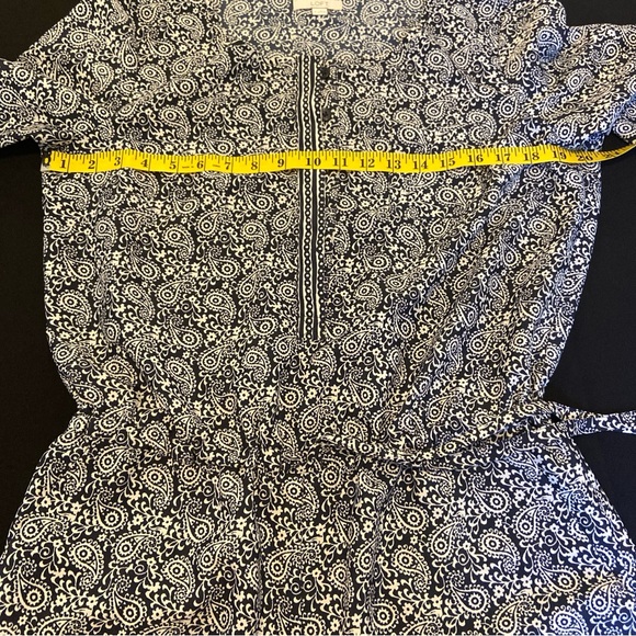 Ann Taylor Loft Aztec Long Sleeve Romper Sz 6 Navy Blue Geo Print Pockets - Picture 9 of 12